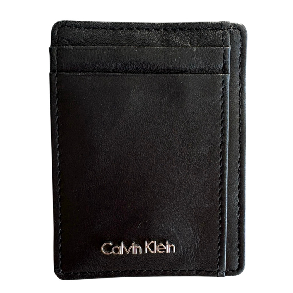 Calvin Klein Men’s Black Genuine Leather Wallet Card and Money Holder with Clip